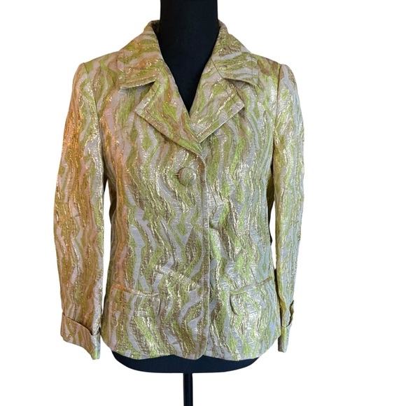 J.Crew Collection Metallic Brocade Blazer Jacket Green Gold Size 4 - Picture 1 of 8